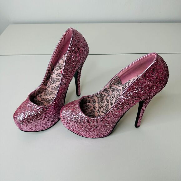 Bordello Teeze 06G Barbie Pink Sexy Glitter Platform Stiletto Heel Pumps 6.5 - Picture 5 of 14